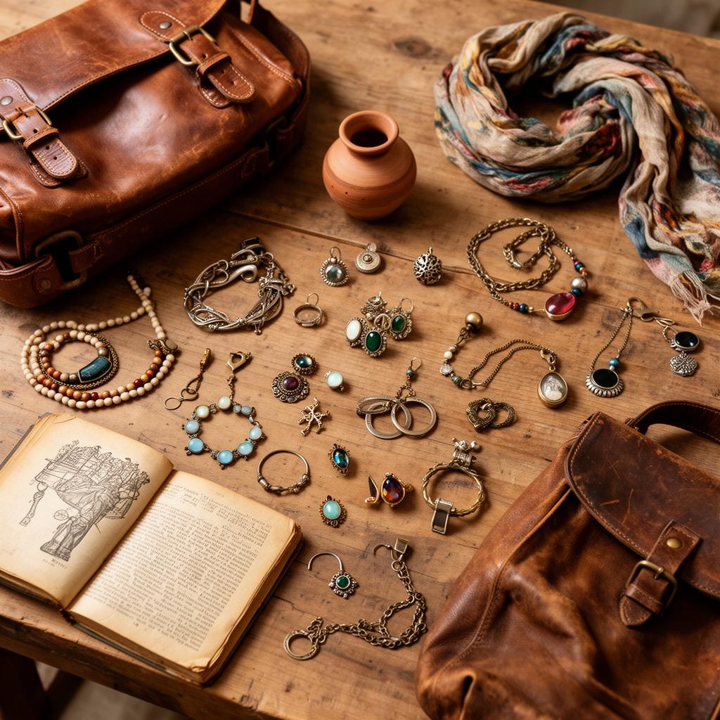 A flat lay of unique vintage and second-hand treasures